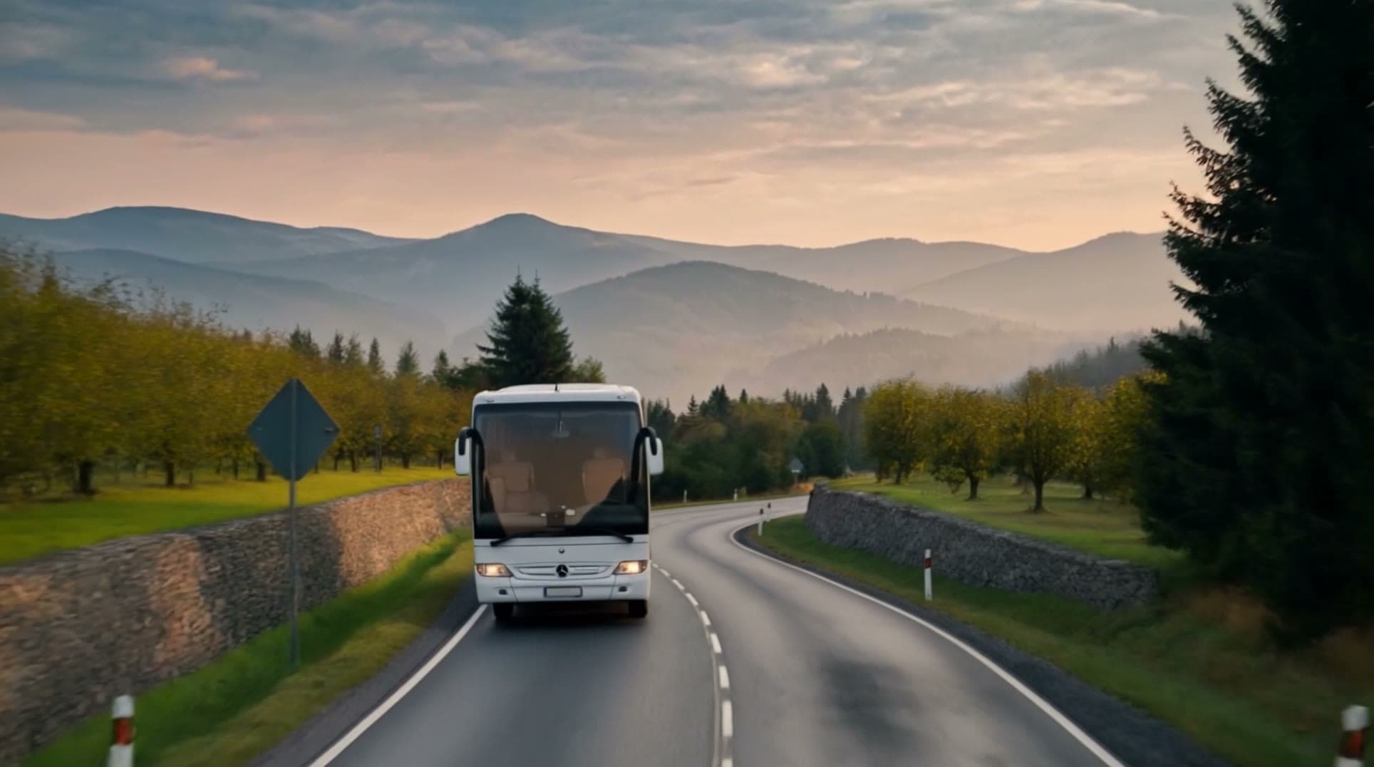 Autokar Voyagera na trasie przez Beskid Niski